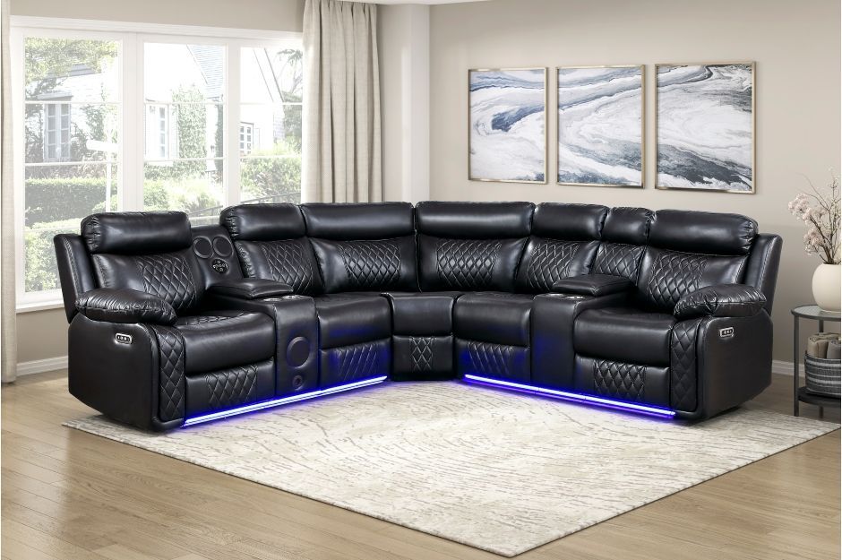 3 Piece Power Reclining Sectional With Bluetooth Speakers & LED Lights