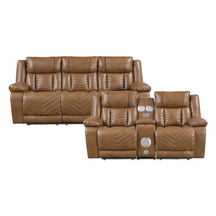 Power Reclining Sofa & Loveseat With Speakers & LED Lights