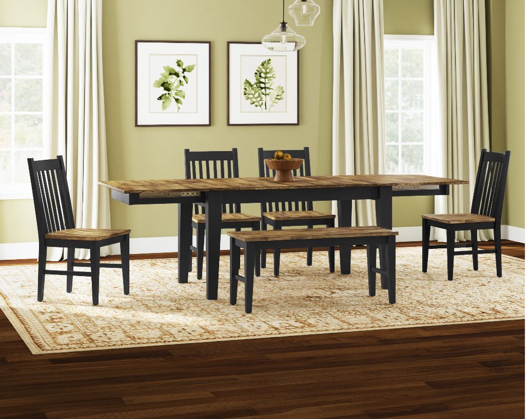 7 Piece Solid Wood Dining Set With 2 Self-Storing Leaves