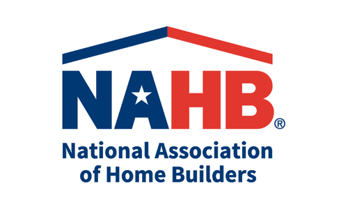Logo of the National Association of Home Builders: blue and red roof over dark blue 