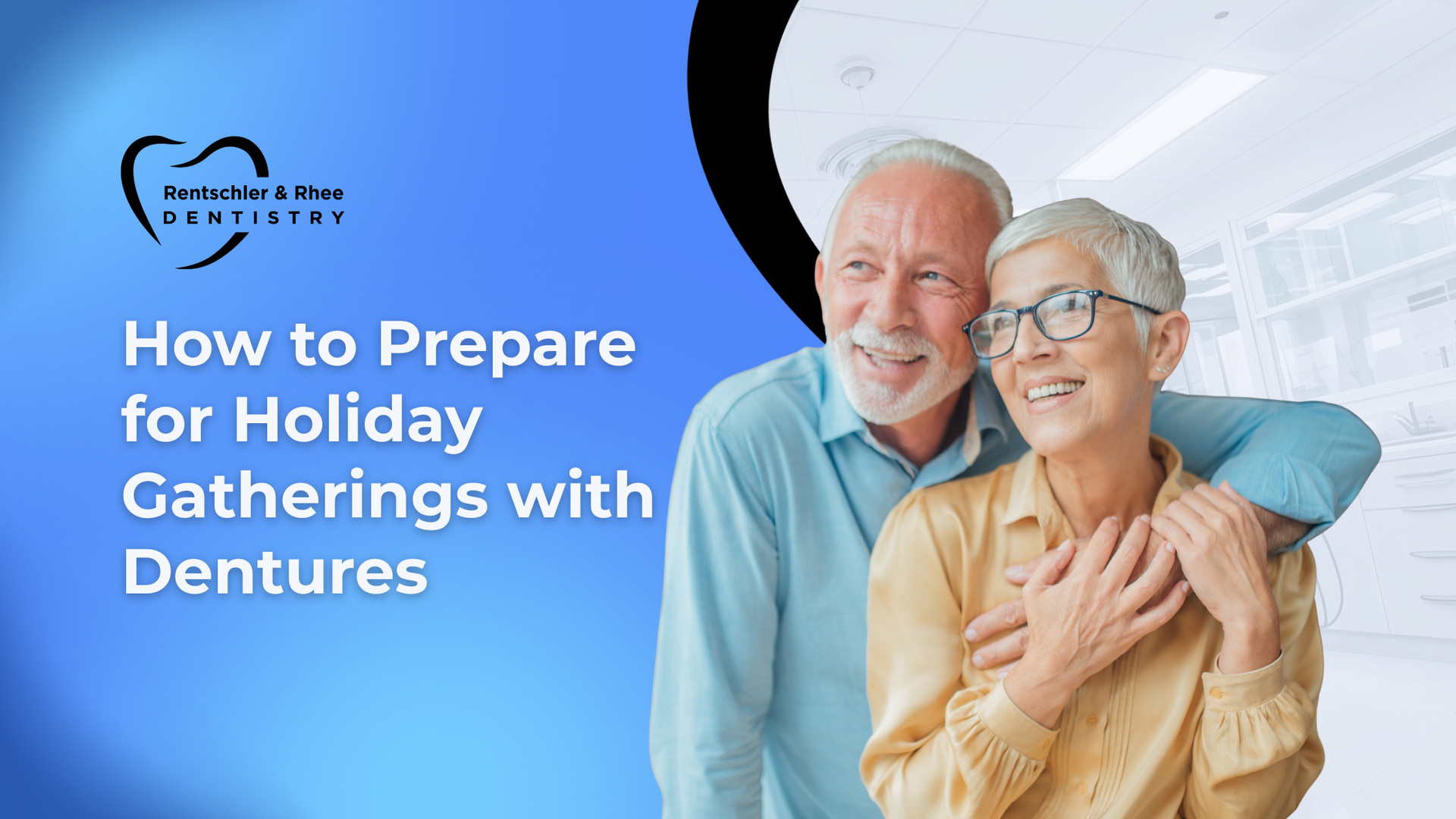 Smiling couple, one embracing the other, near text: 