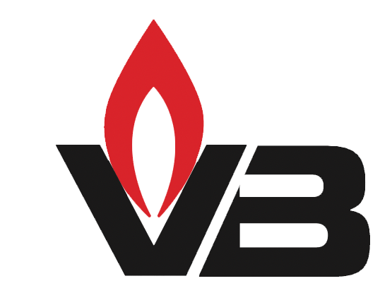 Un logo vb avec une flamme rouge au milieu