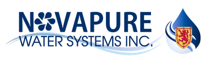 A logo for novapure water systems inc. with a drop of water