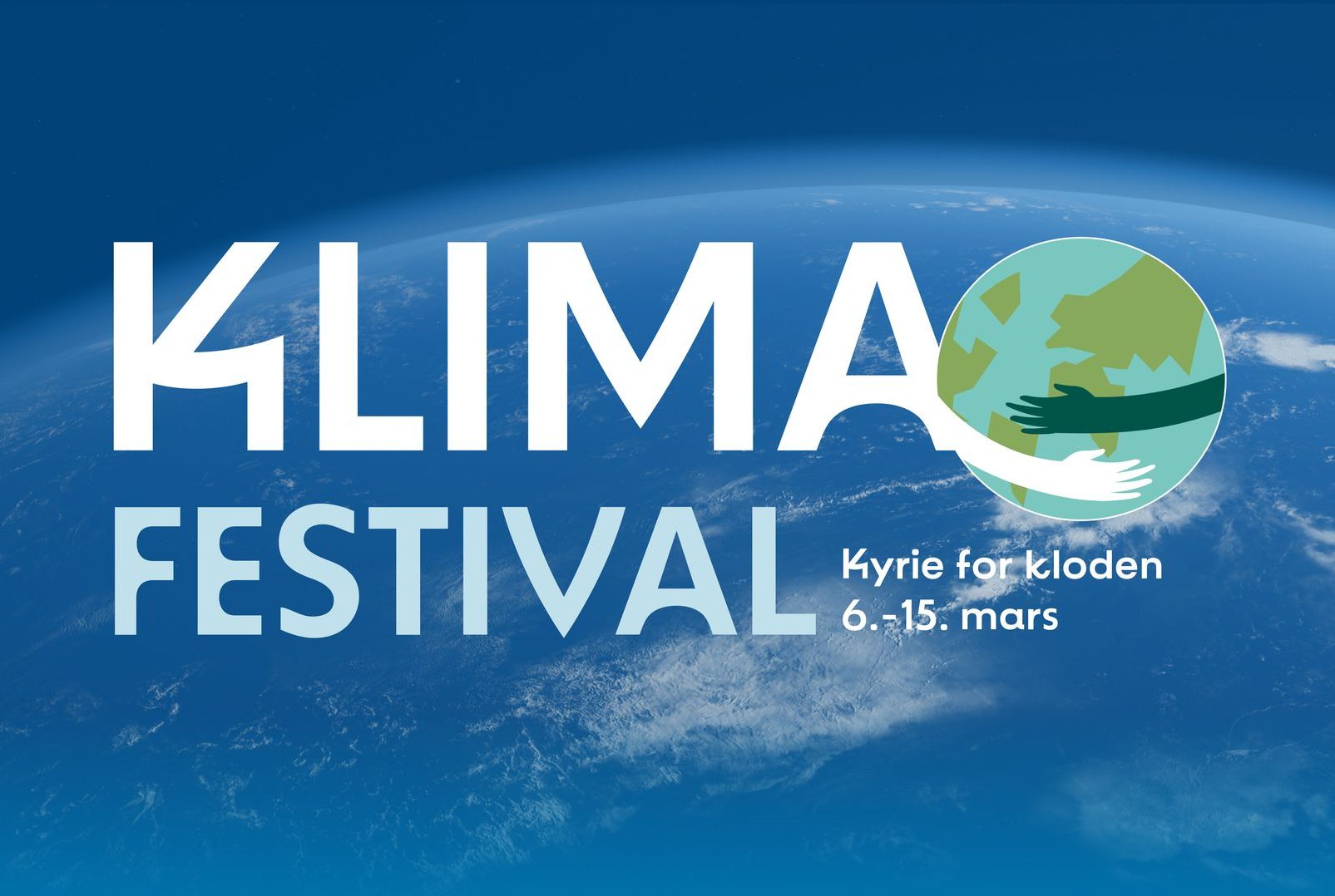 Ordet klimafestival står på blå bakgrunn