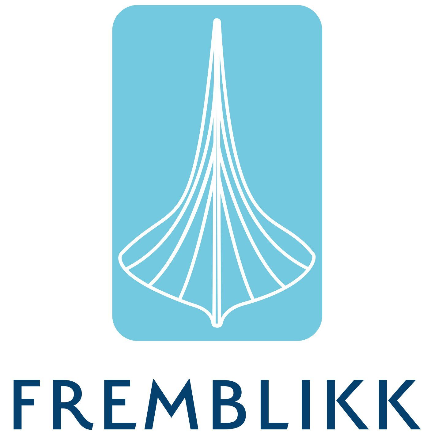 En blå og hvit logo for et firma som heter fremblikk