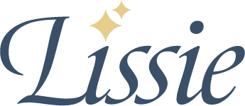 En blå og gull logo for lissie med en diamant i midten.