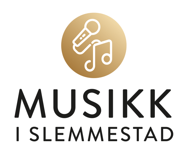En logo for et musikkselskap med mikrofon og noter.