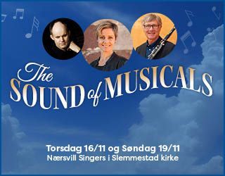 En plakat for lyden av Sound og musical med tre personer på