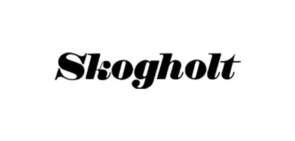 Skogholt-tekst i svart på hvit bakgrunn.