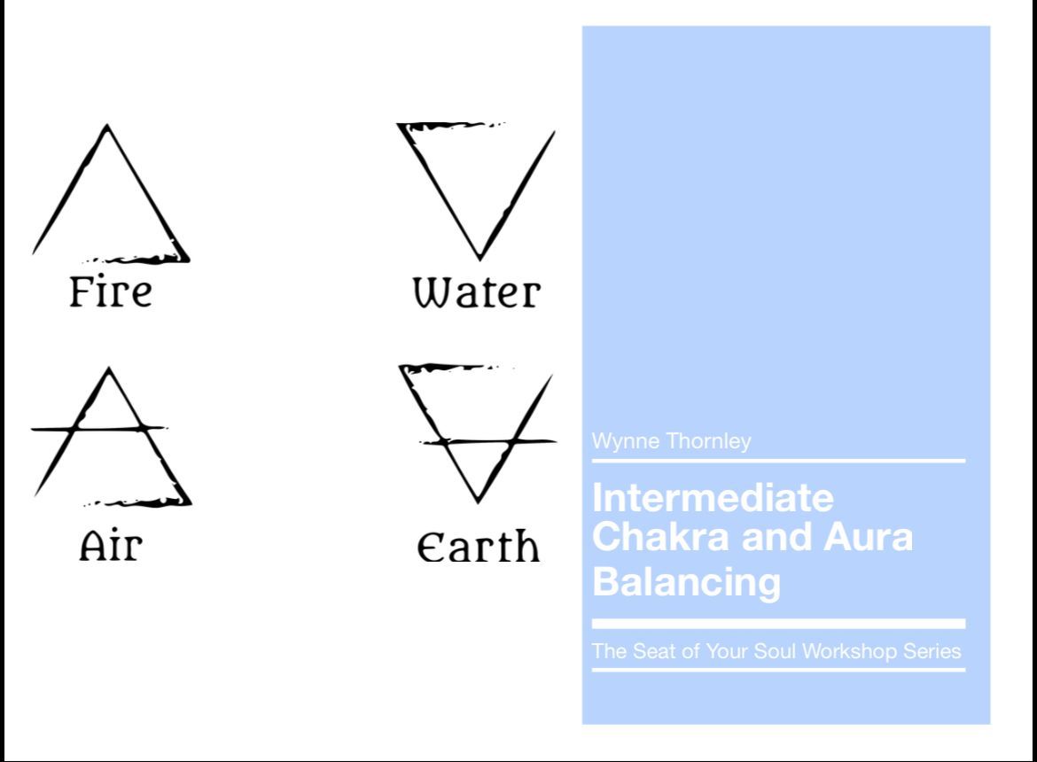 Diagram of the four elements: Fire, Water, Air, and Earth. Book title: Intermediate Chakra and Aura Balancing.