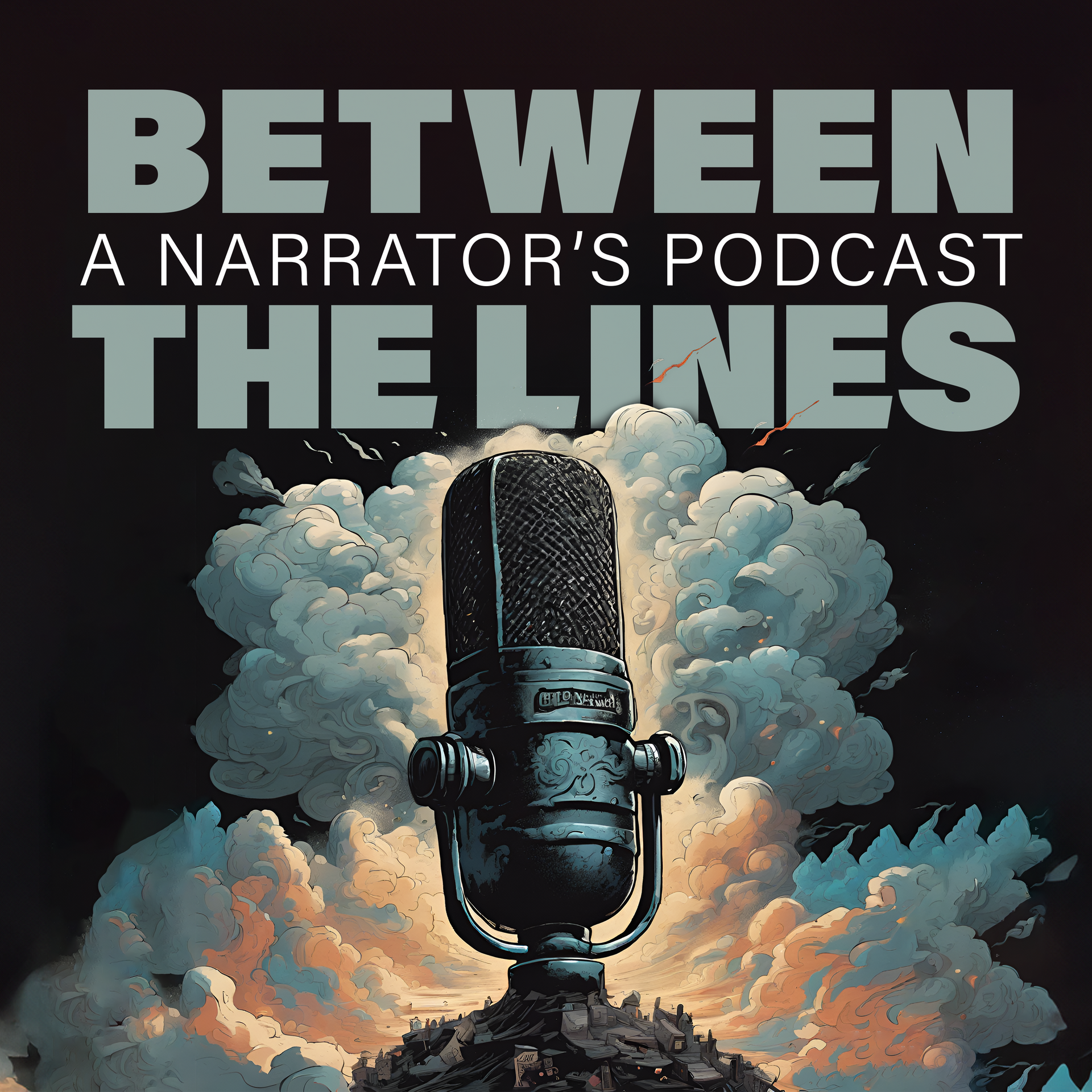 A poster for between a narrator 's podcast the lines