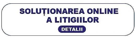 Button with Romanian text “SOLUȚIONAREA ONLINE A LITIGIILOR” and “DETALII” in blue on white background