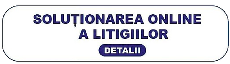 Button with Romanian text “SOLUȚIONAREA ONLINE A LITIGIILOR” and “DETALII” in blue on white background