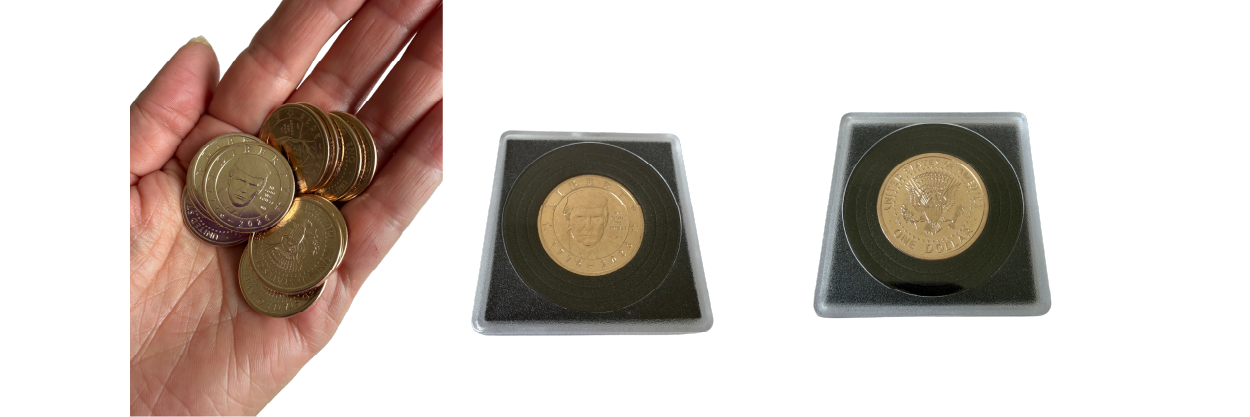 Advance-release 2026 Semiquincentennial President Donald J. Trump $1 coins obtained at the ANA World’s Fair of Money.