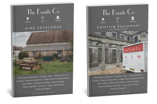 Two books titled the events co hire catalogue and the events co catering equipment