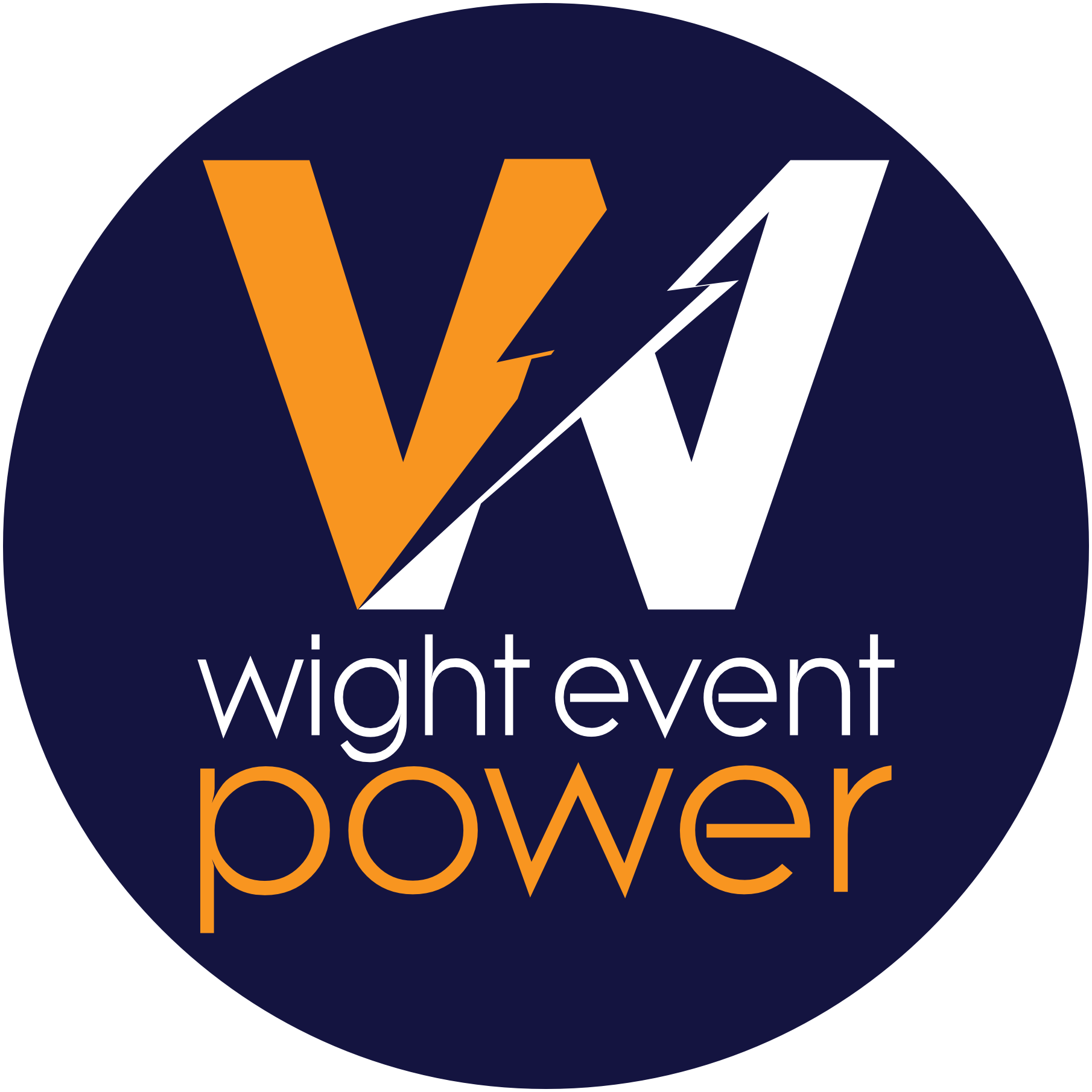 A logo for wight event power in a blue circle