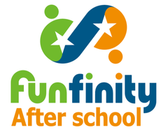 Funfinity logo with green, blue and orange stars and “After school & Summer Camp” text