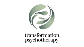A logo featuring an abstract sage green circular symbol of flowing shapes above the text