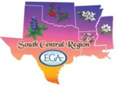 A gradient-colored map of the South Central Region EGA, featuring flowers native to the represented U.S. states.