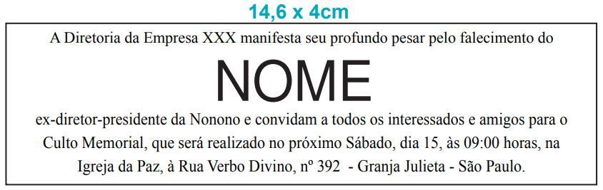 Modelo do Formato14,6 x 4cm - Estadão Anúncios Fúnebres