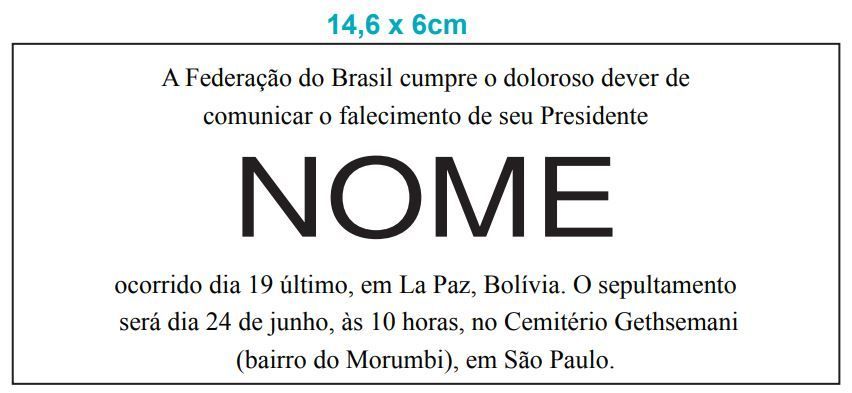 Modelo do Formato 14,6 x 6cm - Estadão Anúncios Fúnebres