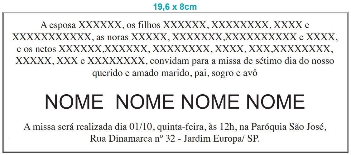 Modelo do Formato 19,6 x 8cm - Estadão Anúncios Fúnebres