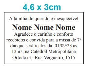 Modelo do Formato 4,6x3cm - Estadão Anúncios Fúnebres