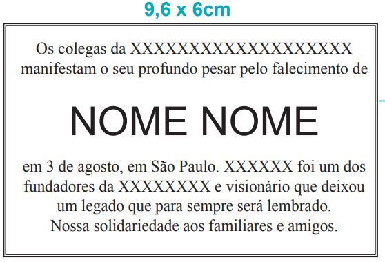 Modelo do Formato 9,6 x 6cm - Estadão Anúncios Fúnebres