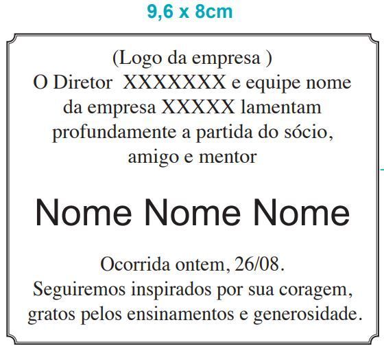 Modelo do Formato 9,6 x 8cm - Estadão Anúncios Fúnebres