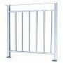 A white metal railing on a white background.