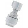 A close up of a white plastic connector on a white background.
