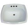 A white sink with three holes in it on a white background.