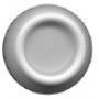 A close up of a silver circle on a white background.