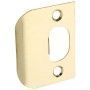 A close up of a door latch on a white background.