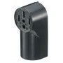 A black electrical outlet on a white background.