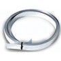 A close up of a metal tape on a white background.