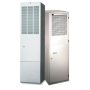 Two white cabinets are sitting next to each other on a white background.