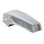 A close up of a metal object on a white background.