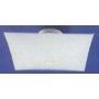 A white plastic bag is sitting on top of a blue surface.