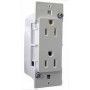 A close up of a white electrical outlet on a wall.