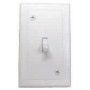 A white light switch with a handle on a white background.