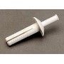 A white plastic screw with a handle is sitting on a table.