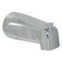 A close up of a chrome shower head on a white background.