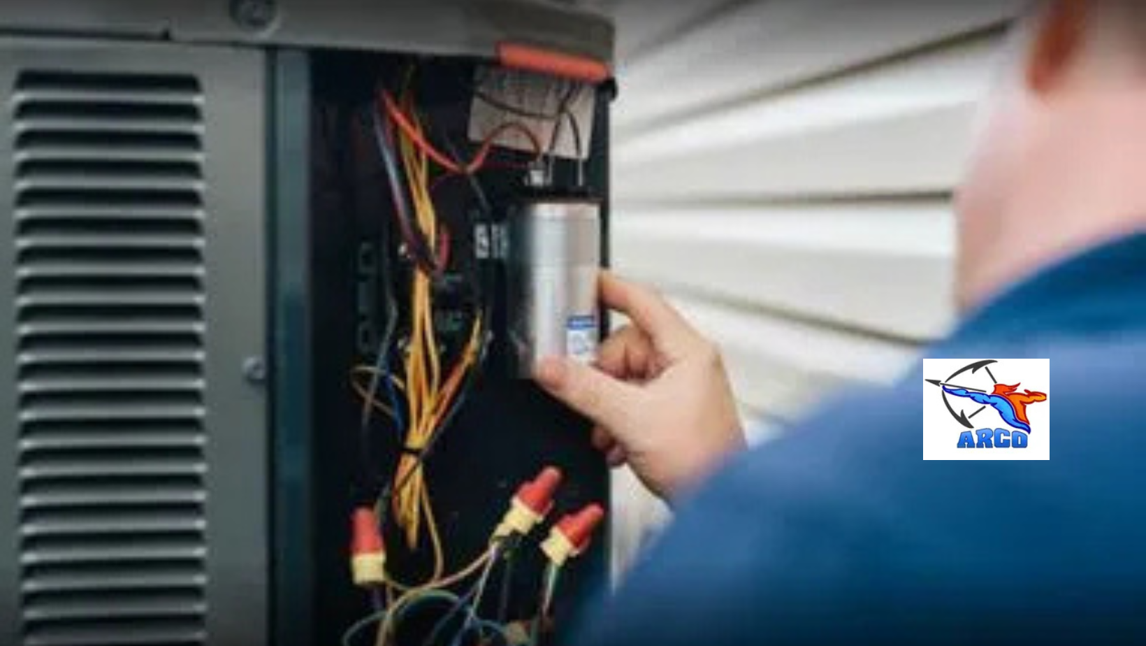 A hand adjusting a thermostat, with a zipped illustration showing sunny and snowy scenes, suggesting temperature control.