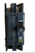 A close up of a circuit breaker on a white background.