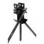 A black and white photo of a tripod on a white background.