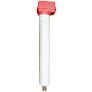 A white tube with a red cap on top of it.