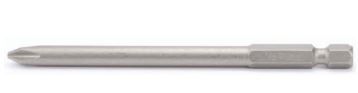 A close up of a stainless steel pin on a white background.