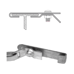 A black and white drawing of a metal object with a screw on it.
