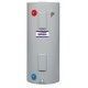 A white water heater is sitting on a white surface.